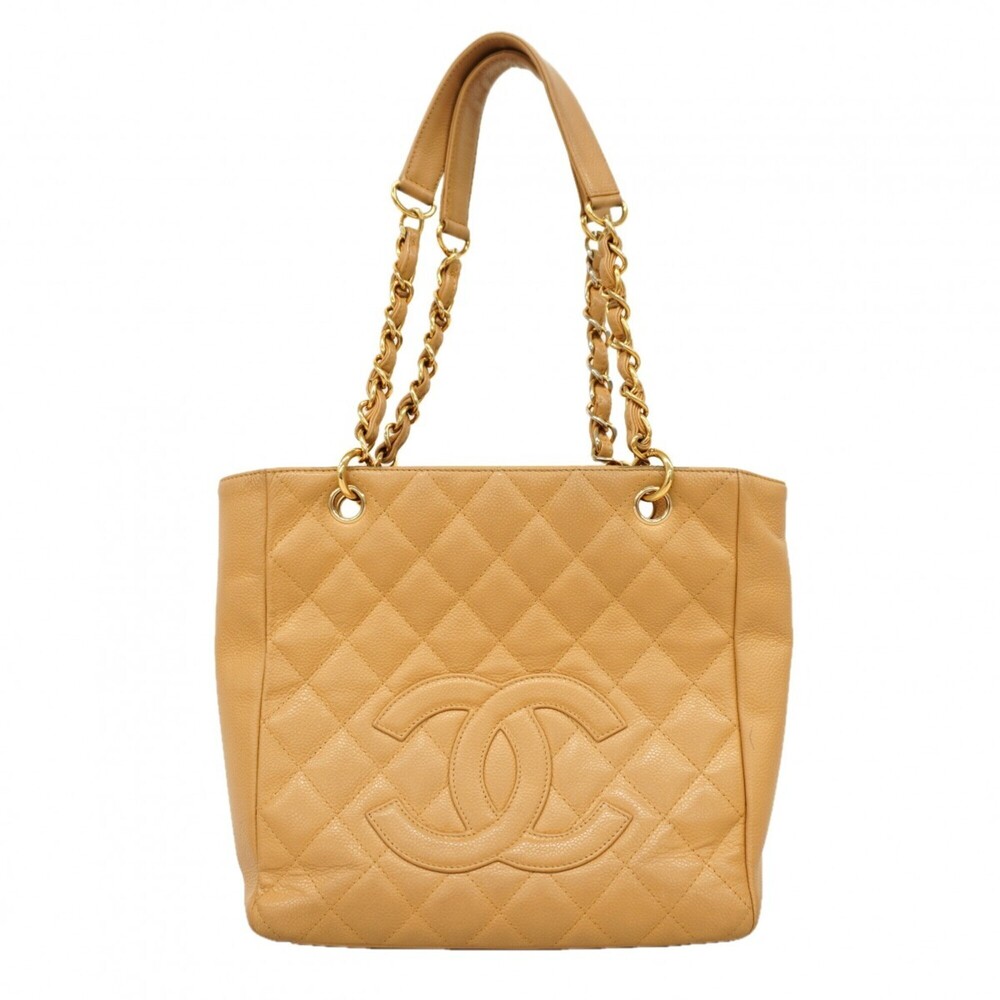 CHANEL Cream Caviar Leather Tote Bag